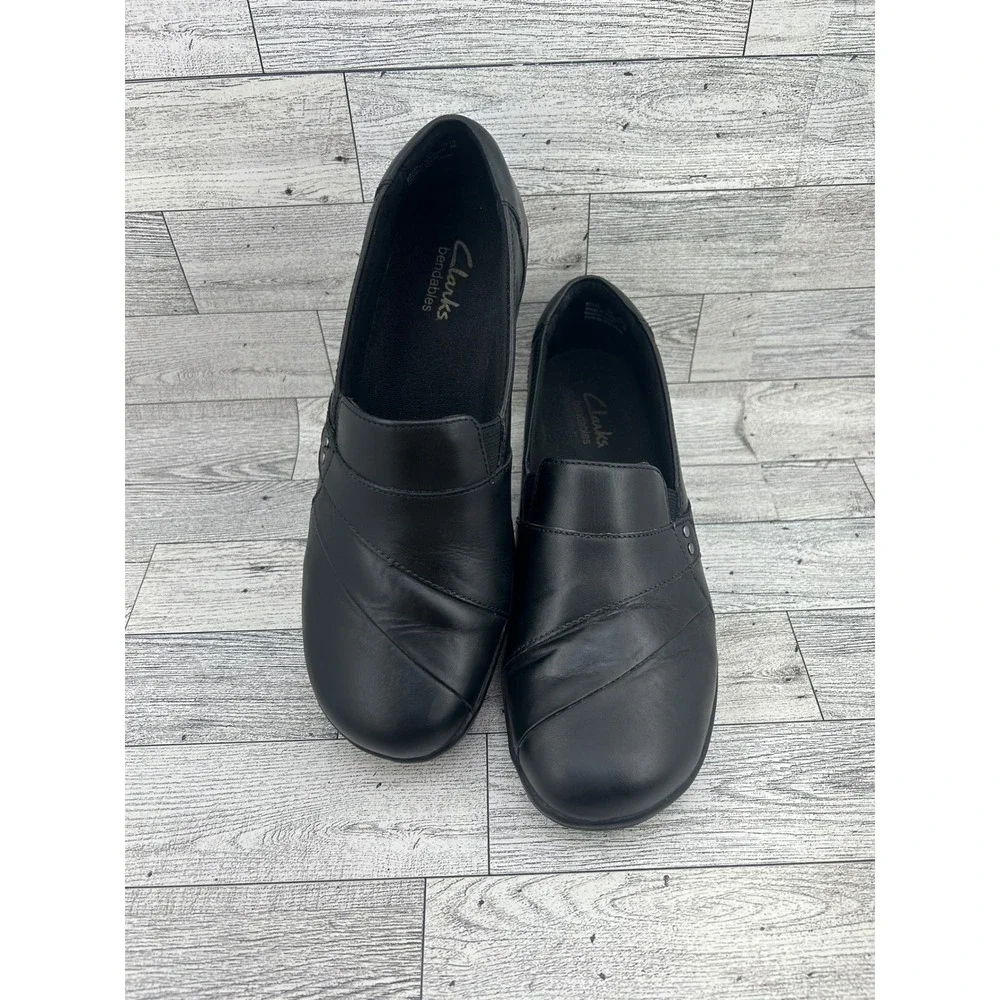 Clarks Bendables 62909 Black Leather Slip On Wedge Loafers Shoes Women Size‎ 7M